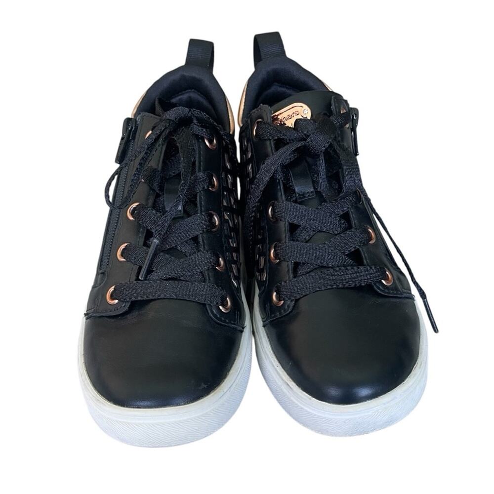 Skechers Faux Leather Geometric Design Side Zip High Top Sneakers Black Gold 13 - Picture 7 of 7